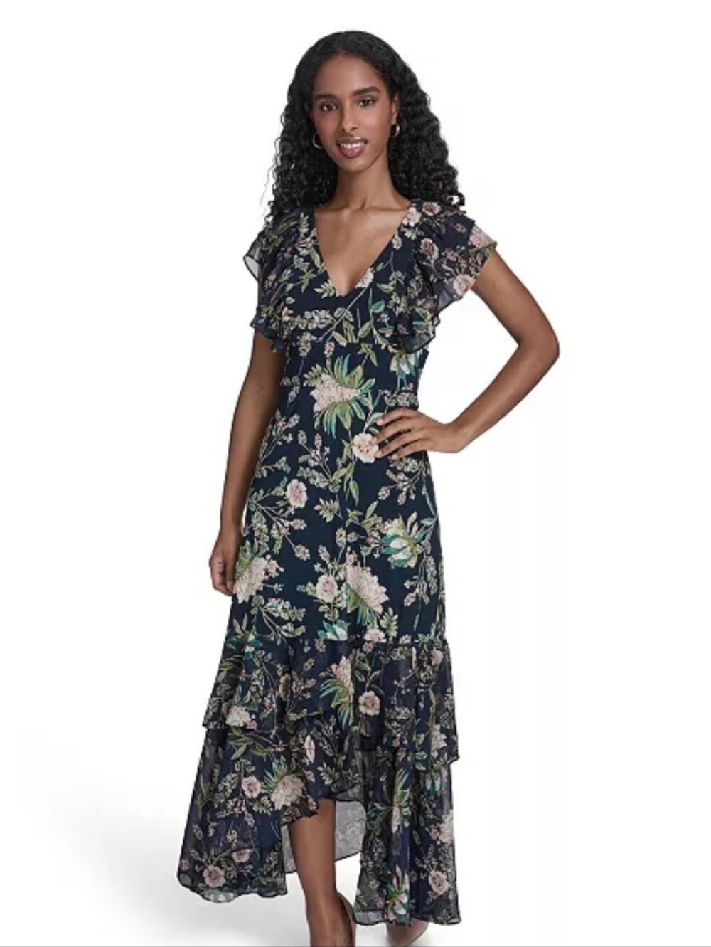 Tommy Hilfiger Navy Blue Floral V-Neck Maxi Dress